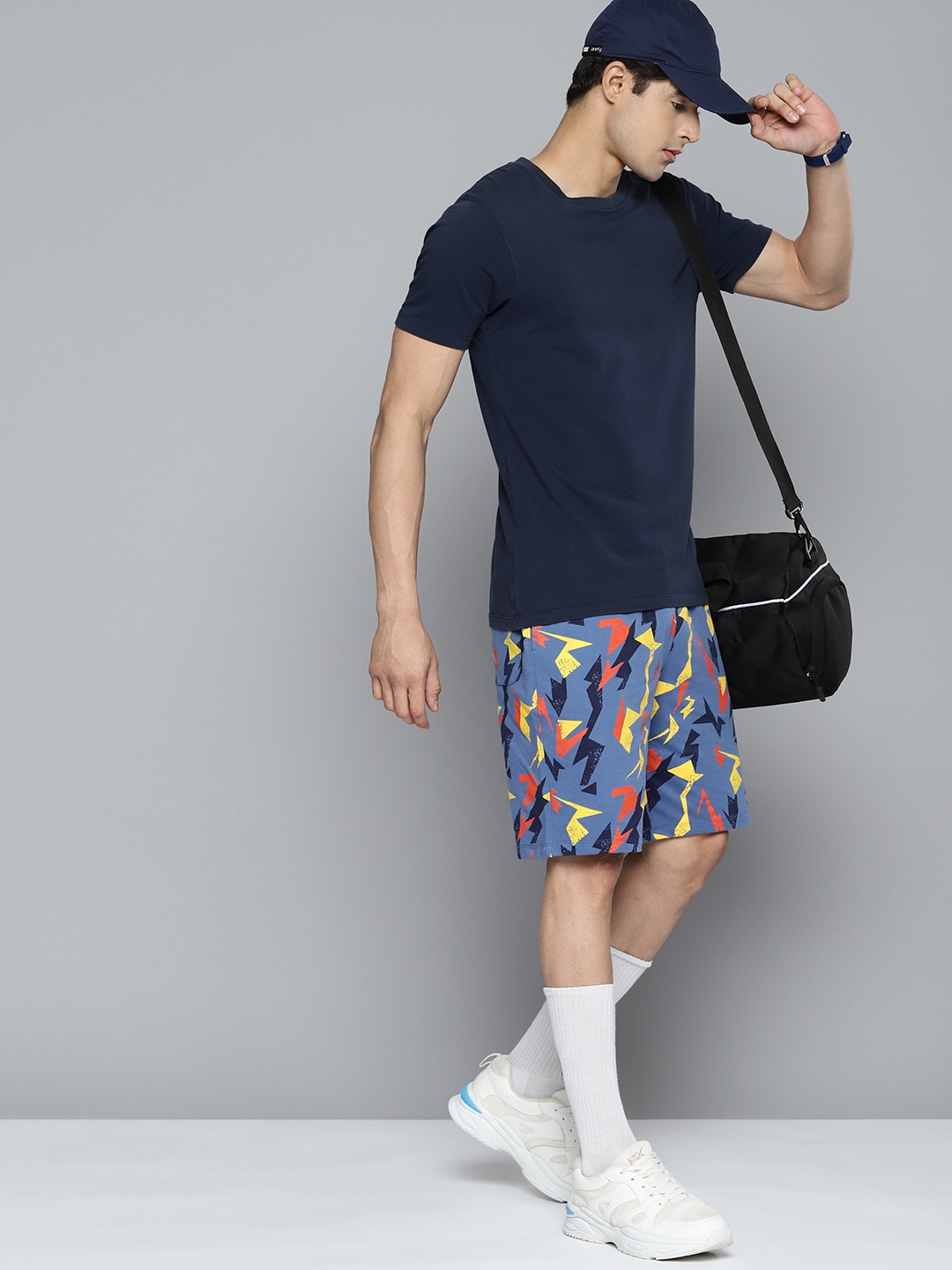 HRX by Hrithik Roshan Men Blue Yellow Printed Sports Shorts