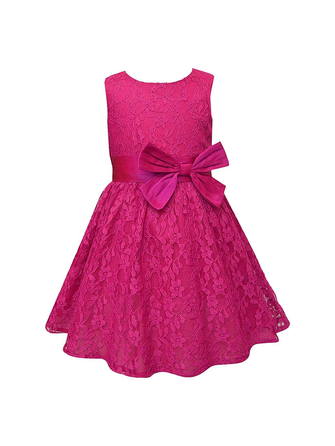 A T U N Girls Fuchsia Pink Lace Dress