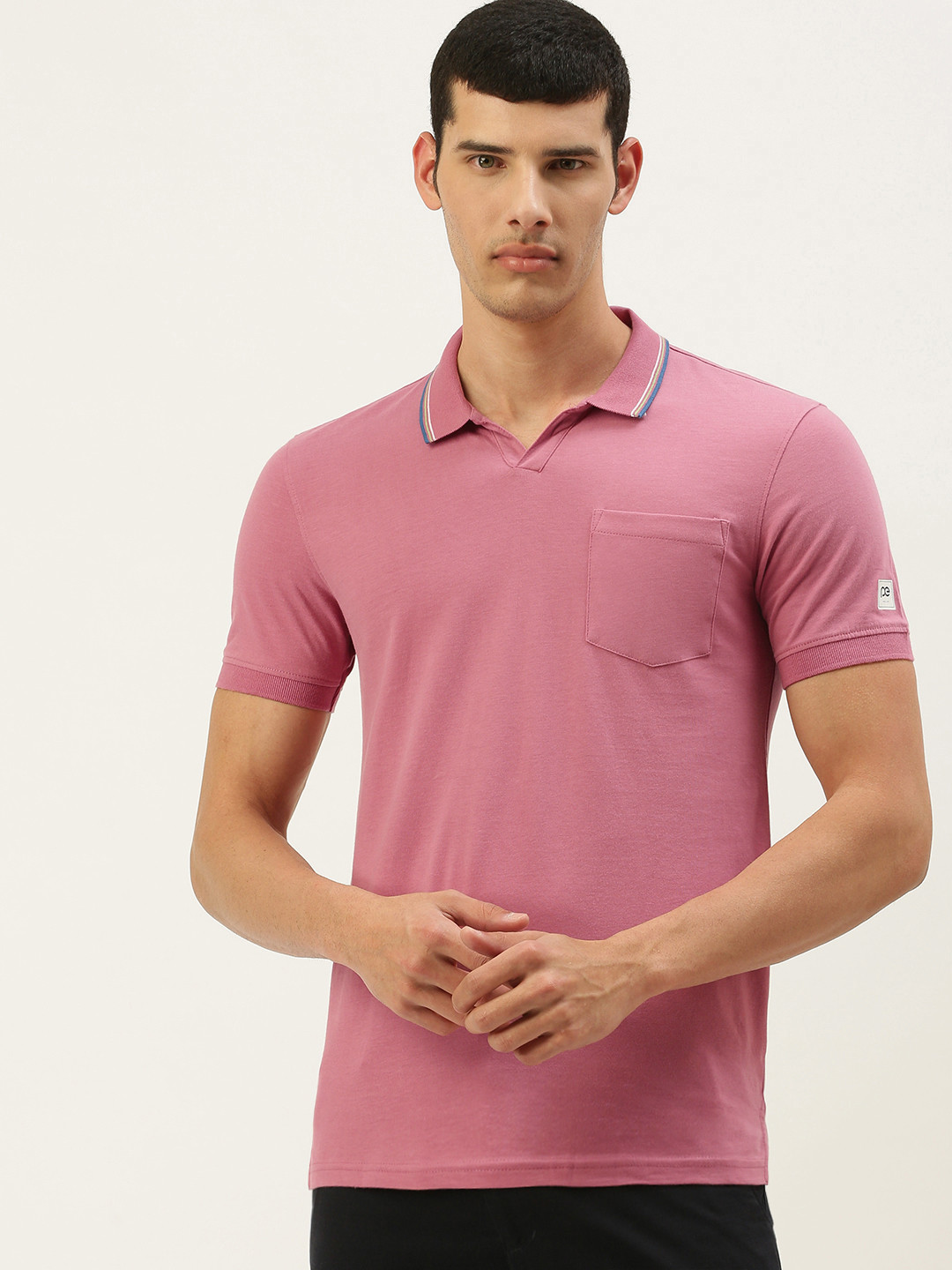 Peter England Men Mauve Polo Collar Pure Cotton T-shirt