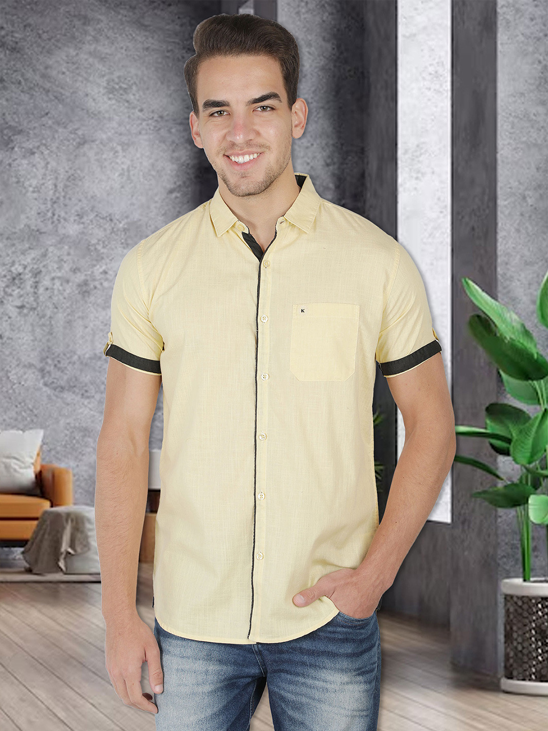 Kuons Avenue Men Cream-Coloured Smart Slim Fit Casual Shirt
