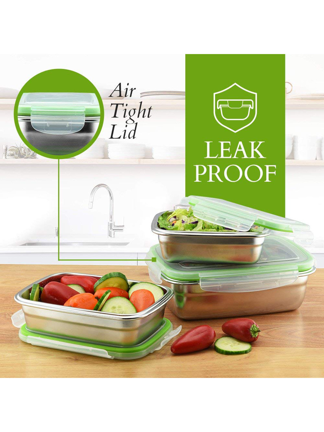 Femora Heavy Duty Airtight Leak proof Stainless Steel 2PCs Lunch Box With Spoon and Fork