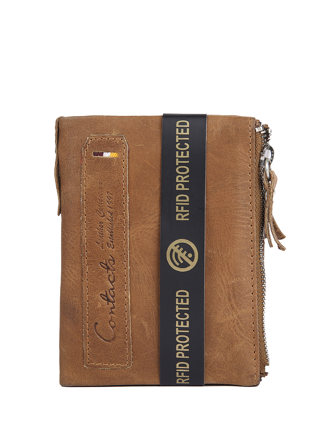 CONTACTS Men Brown RFID Leather Two Fold Wallet