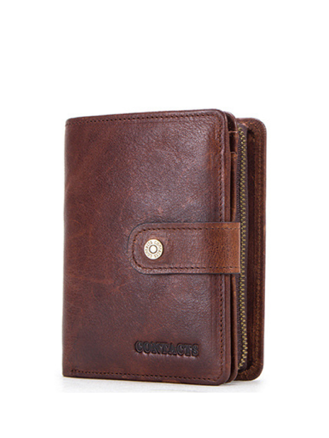 CONTACTS Men Brown Textured Leather Two Fold Wallet With RFID