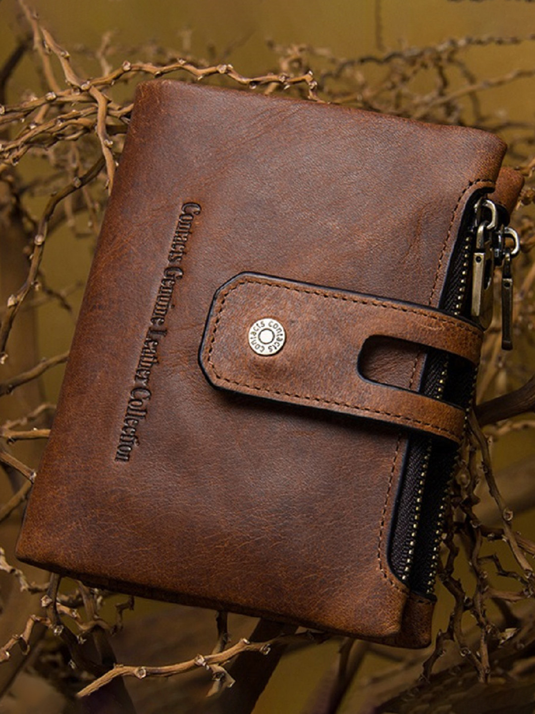CONTACTS Men Brown Leather Two Fold Wallet