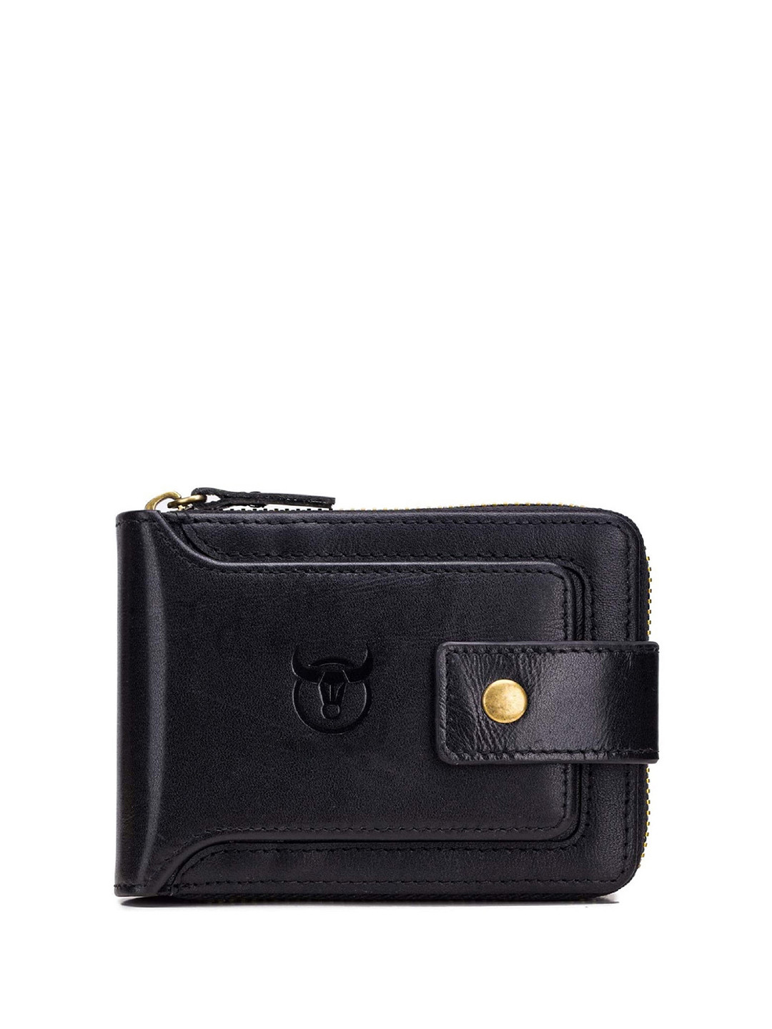 CONTACTS Men Black Solid RFID Leather Zip Around Wallet