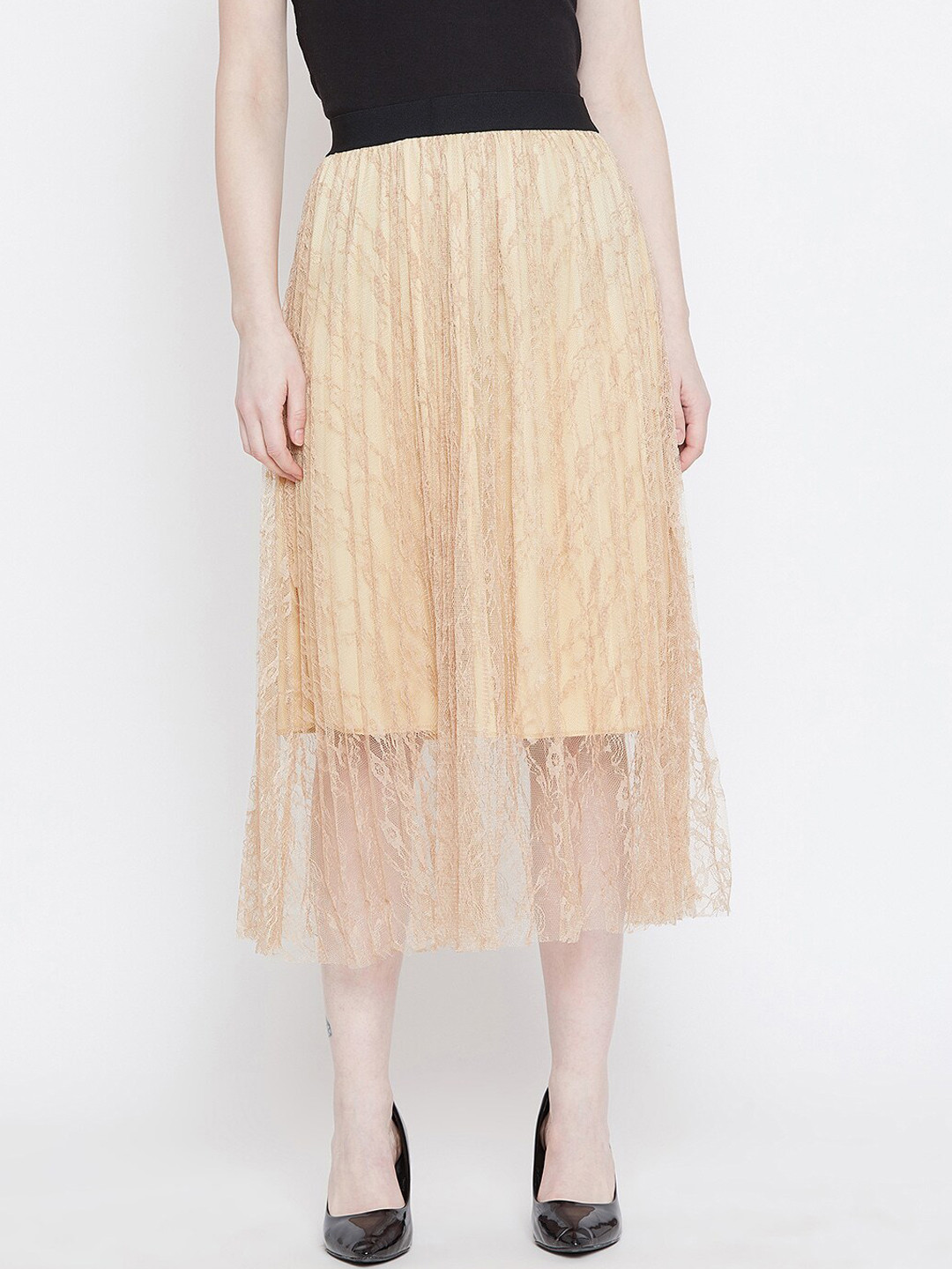 Camey Women Cream-Coloured Midi A-Line Skirt