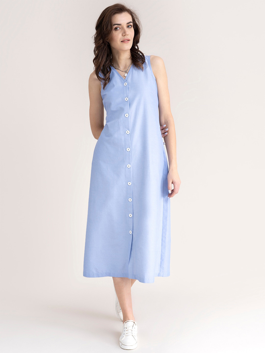 FableStreet Blue Shirt Midi Women Dress
