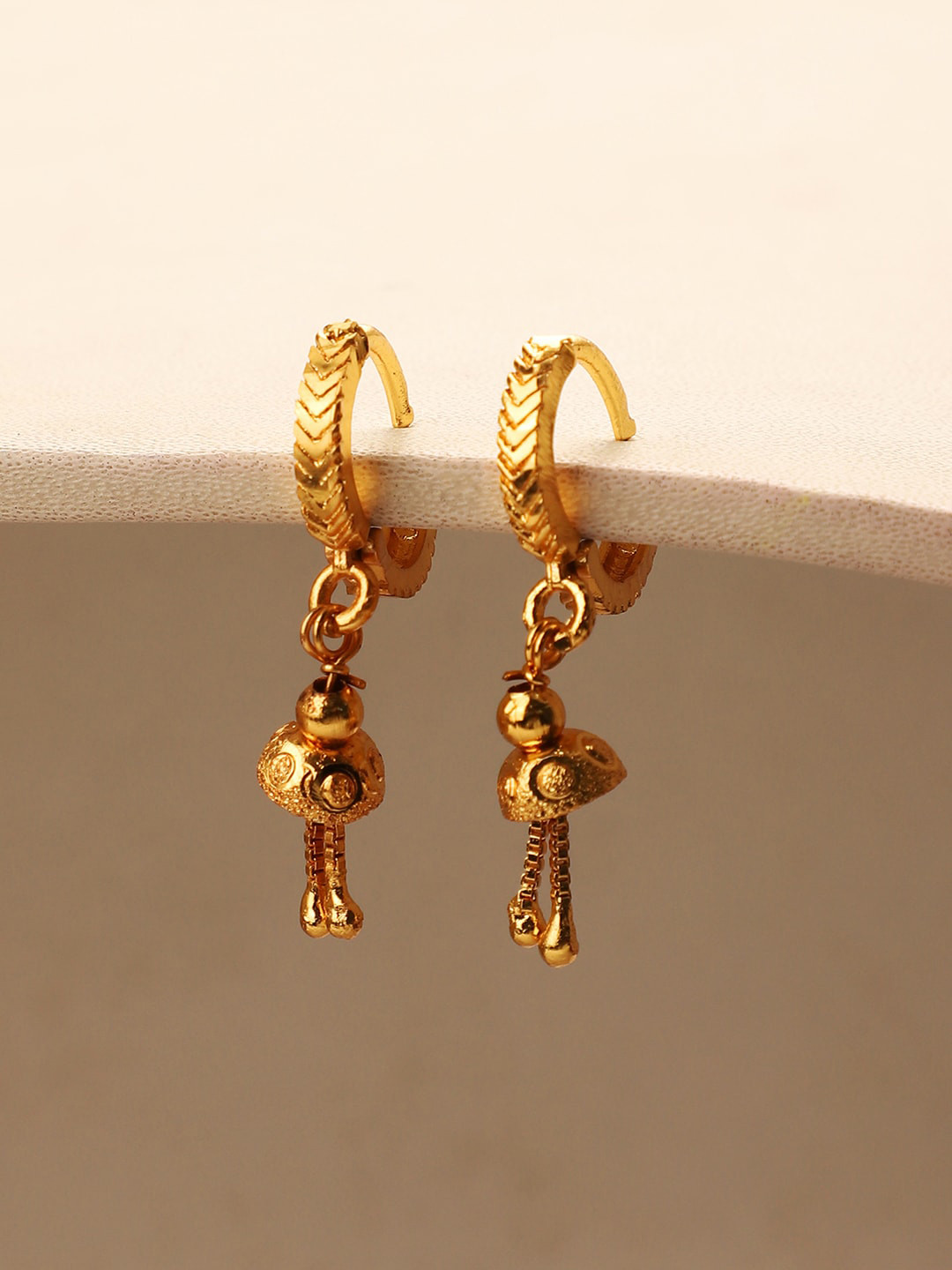 ANIKAS CREATION Gold-Toned Contemporary Drop Earrings