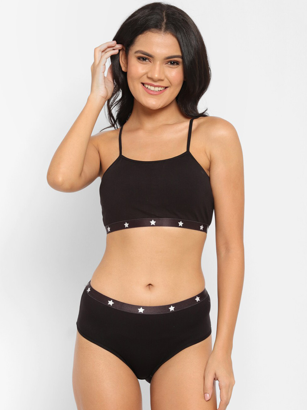 N-Gal Black Non Padded Bra & High Waist Hipster Panty Set NRLS19-Black