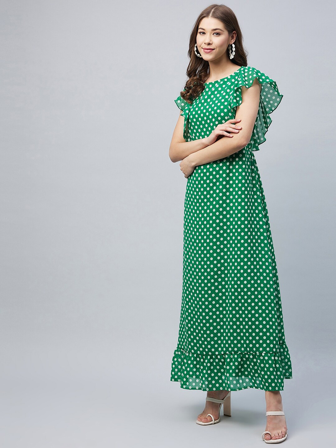 StyleStone Green Off-Shoulder Crepe Maxi Dress