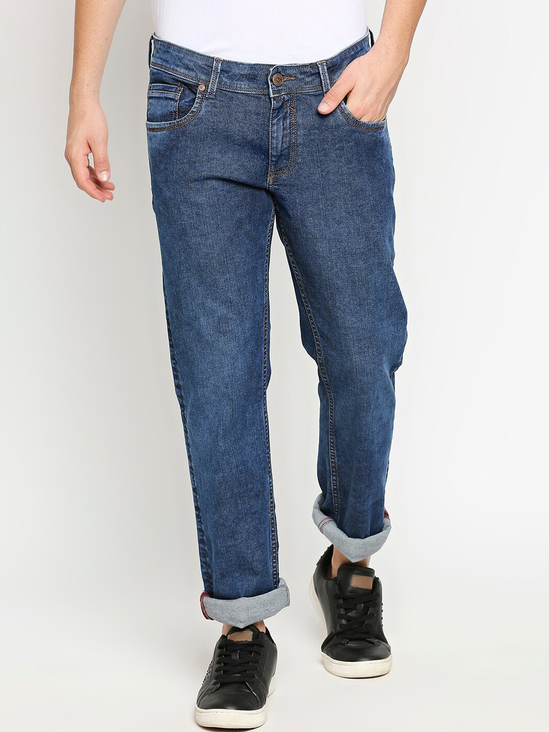 Basics Men Blue Skinny Fit High-Rise Light Fade Stretchable Jeans