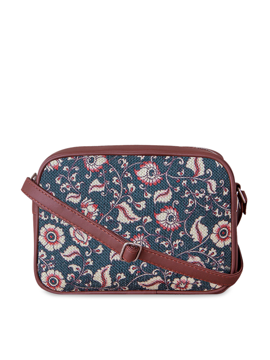 ZOUK Blue Kalamkari Printed Structured Sling Bag