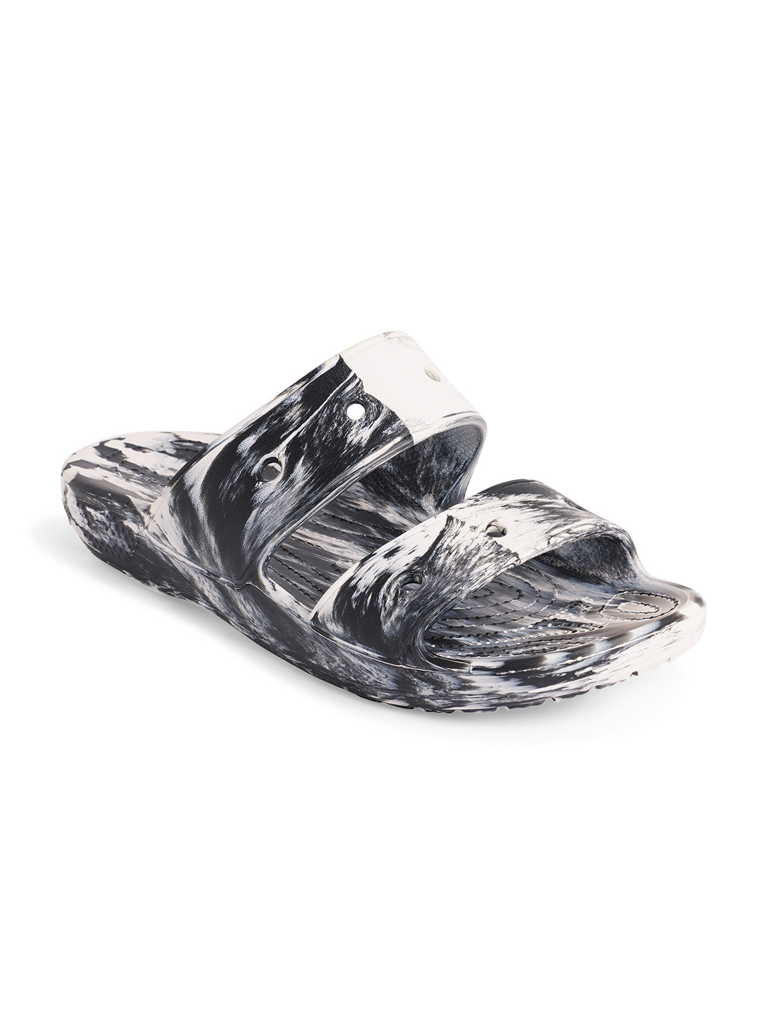 Crocs Unisex White & Black Marble Printed Croslite Sliders
