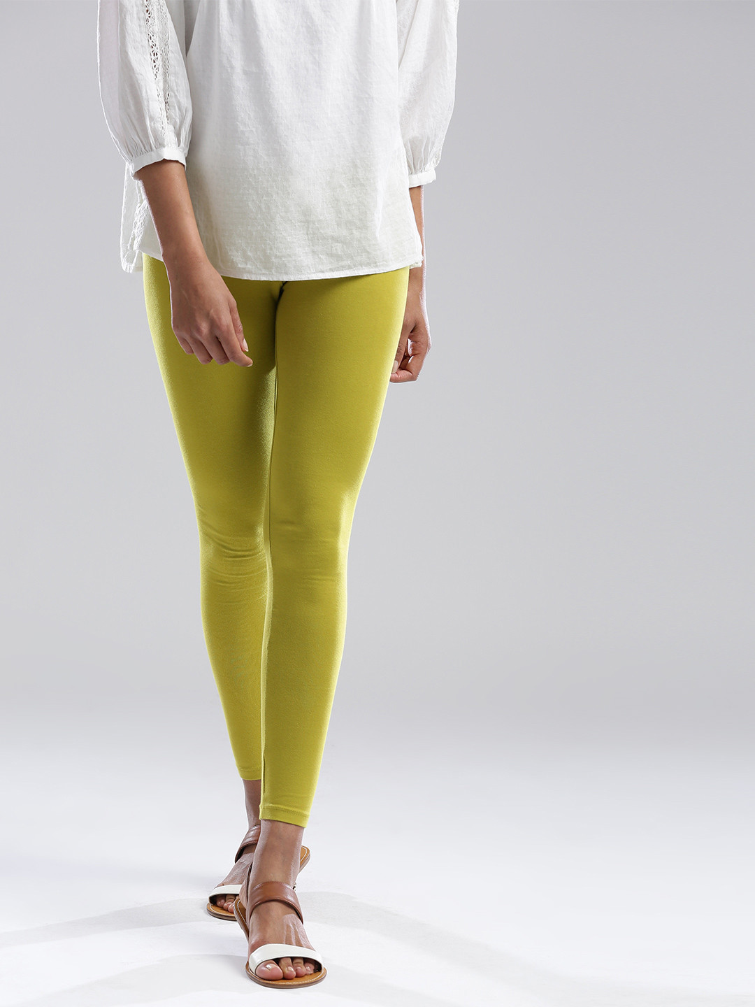 W Lime Green Ankle-Length Leggings