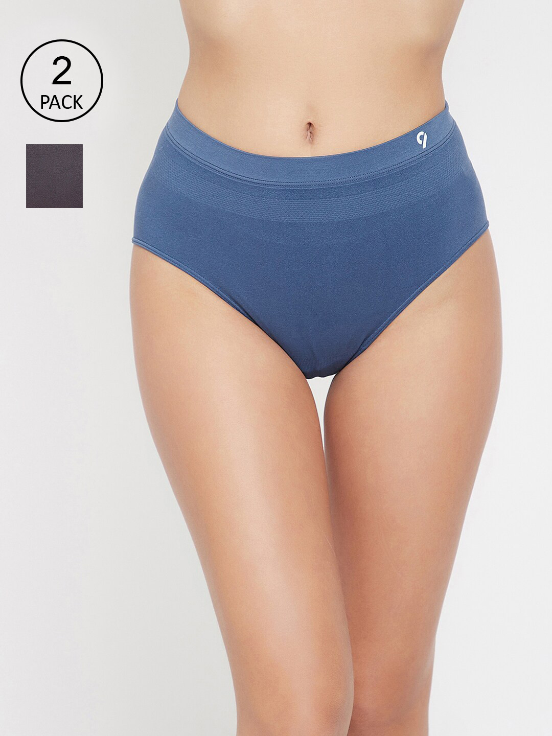 C9 AIRWEAR Women Seamless Pack Of 2 Blue & Grey Mid-Rise Basic Briefs