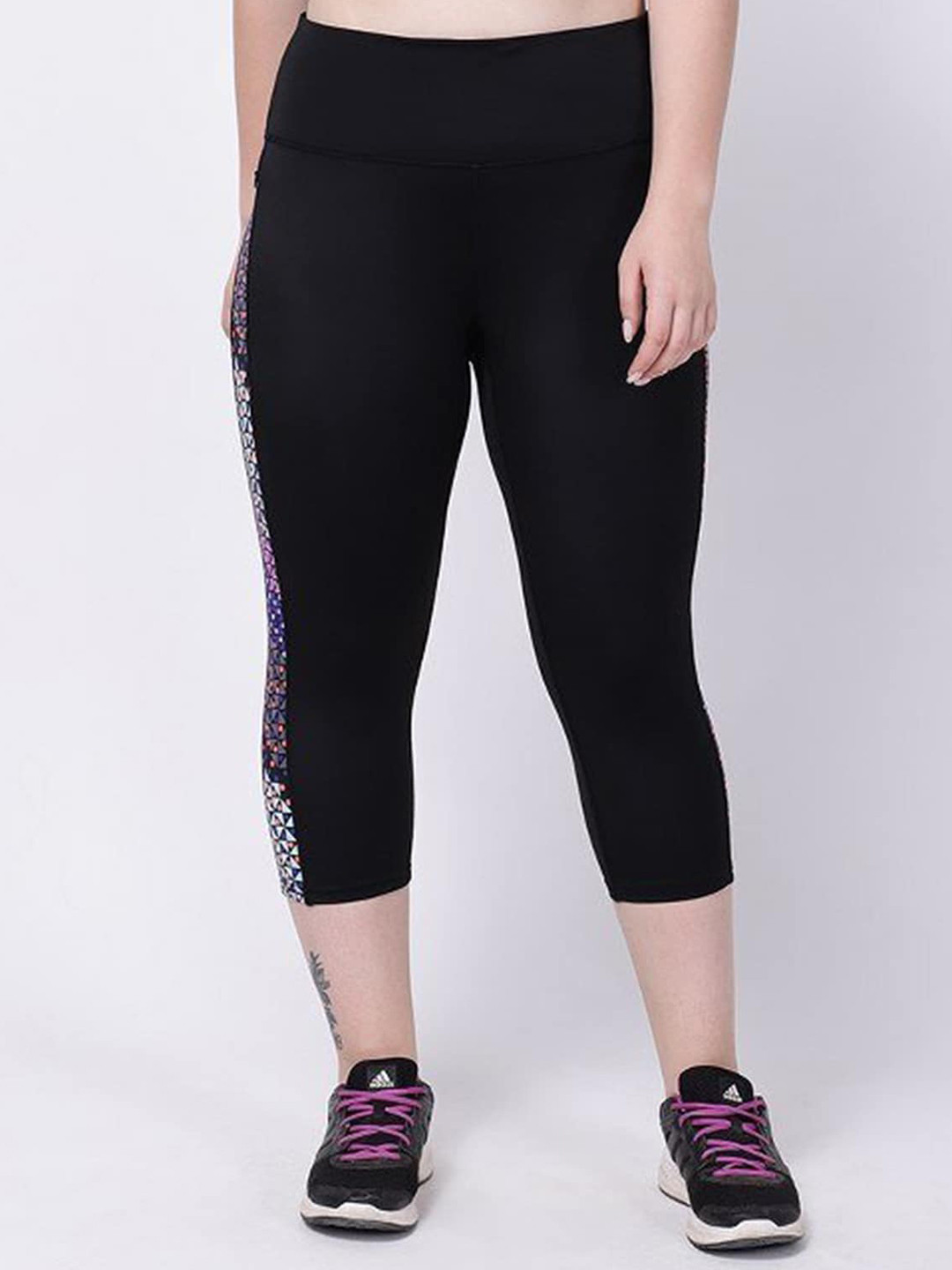 STUDIOACTIV Women Black & Purple Printed Sports Capris