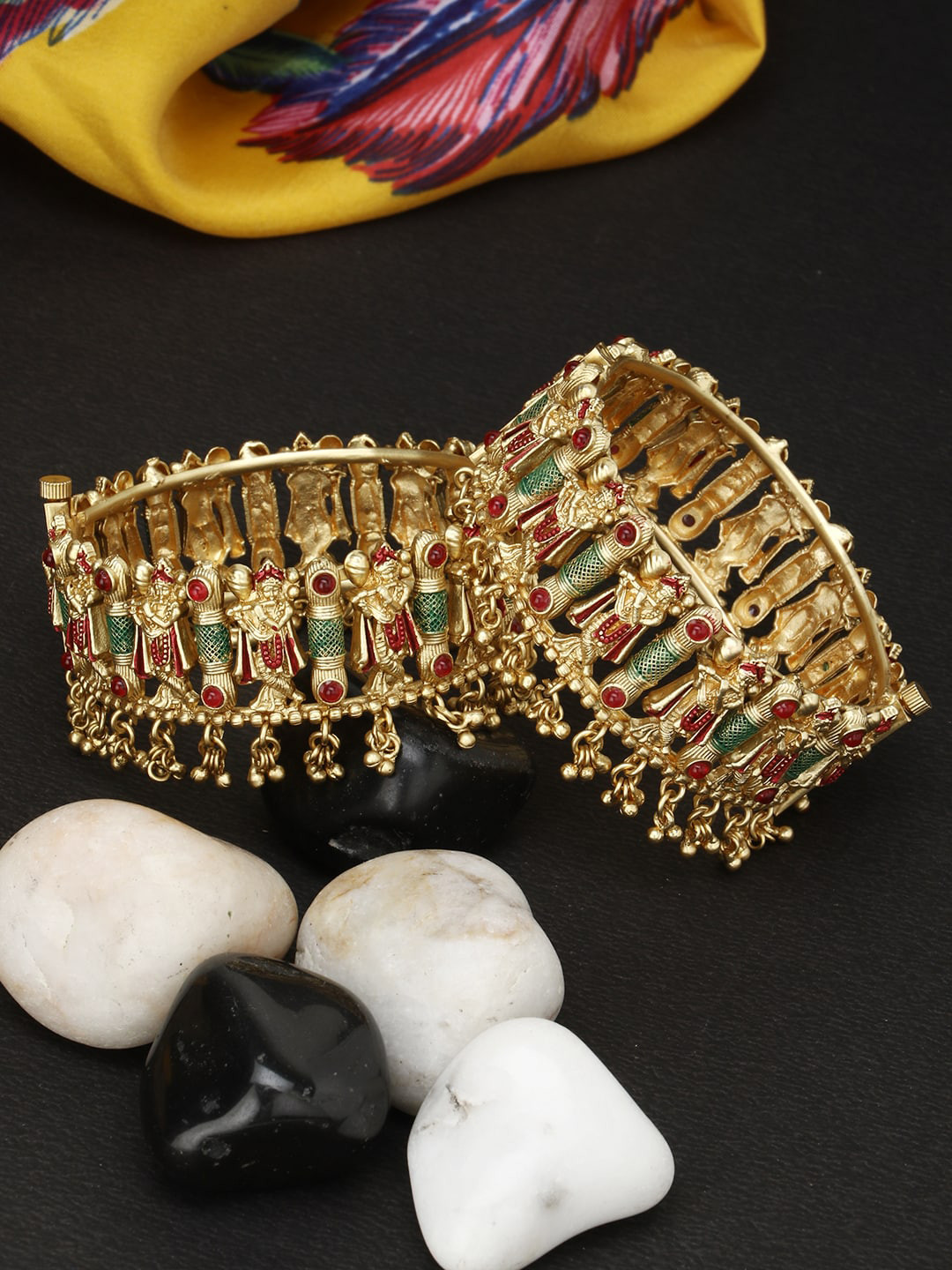 Adwitiya Collection Set of 2 Gold-Plated Temple Ghungroo Bangles