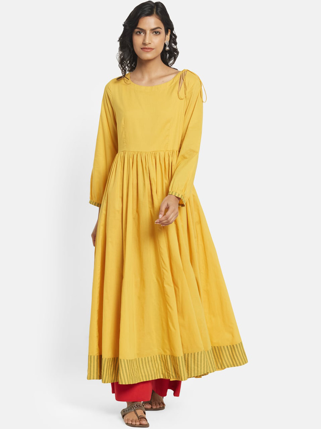 Fabindia Women Mustard Yellow Cotton Anarkali Kurta