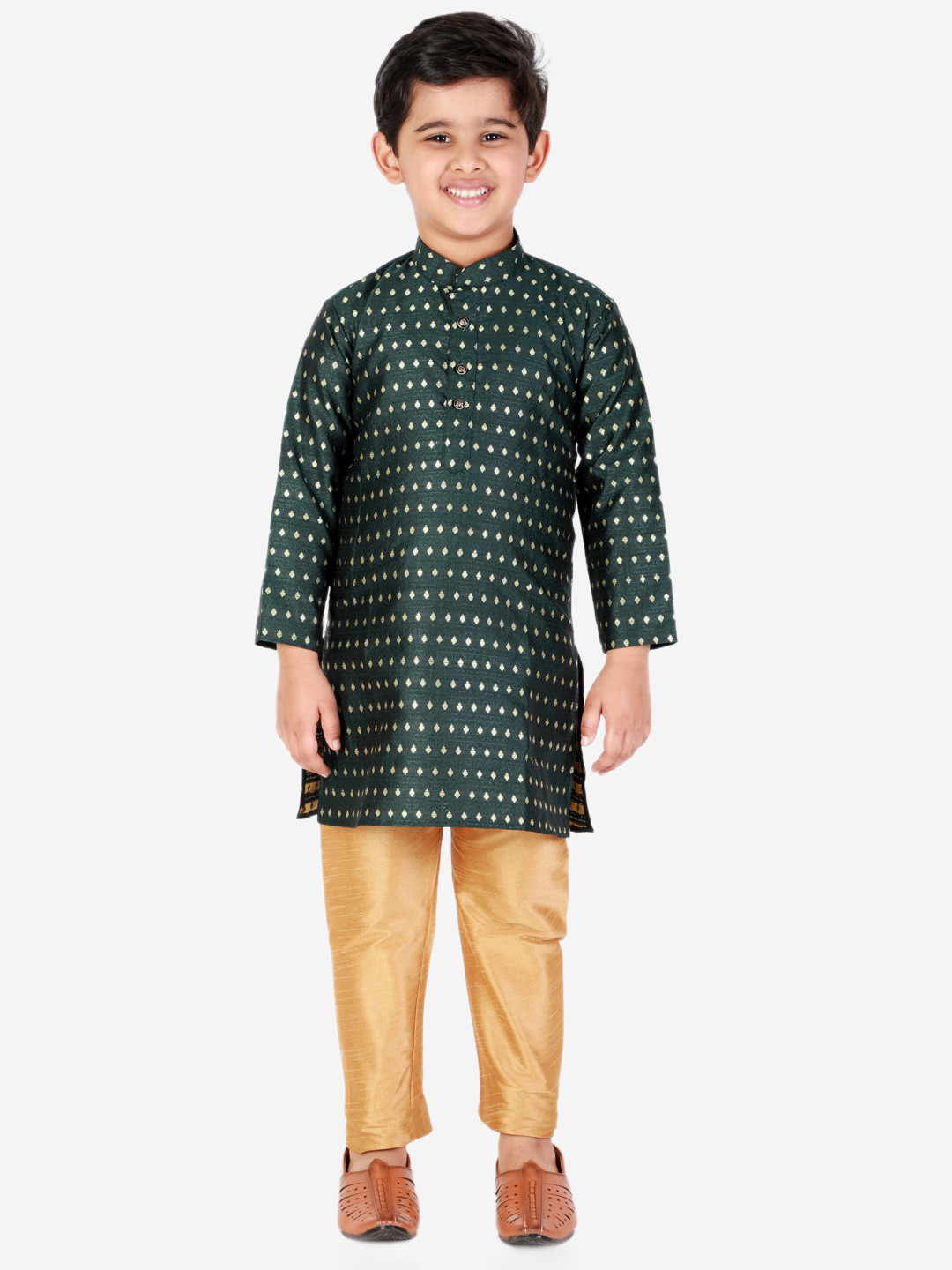 Pro-Ethic STYLE DEVELOPER Boys Green Ethnic Motifs Kurti with Churidar