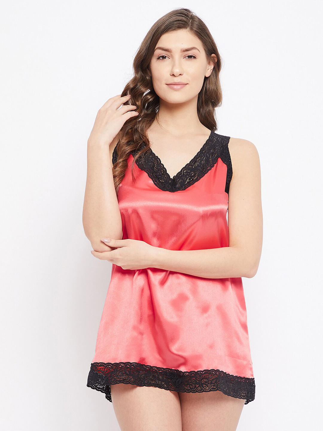 Clovia Red & Black Satin Bridal Baby Doll