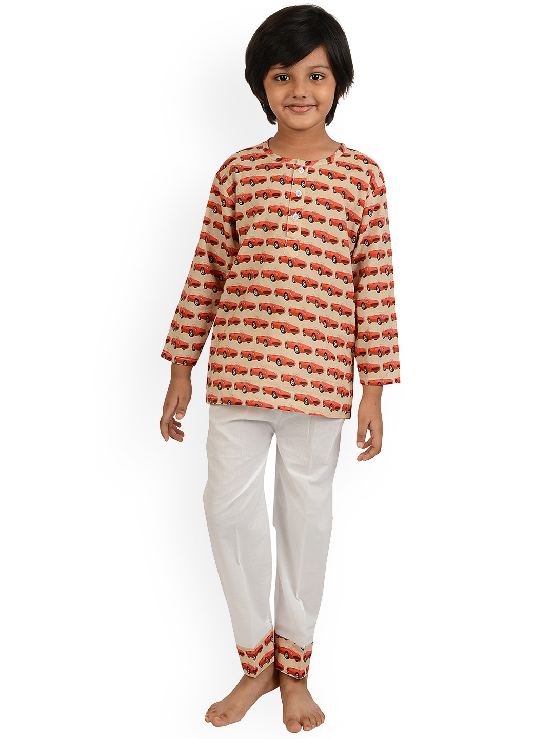 frangipani Boys White & Red Printed Night suit