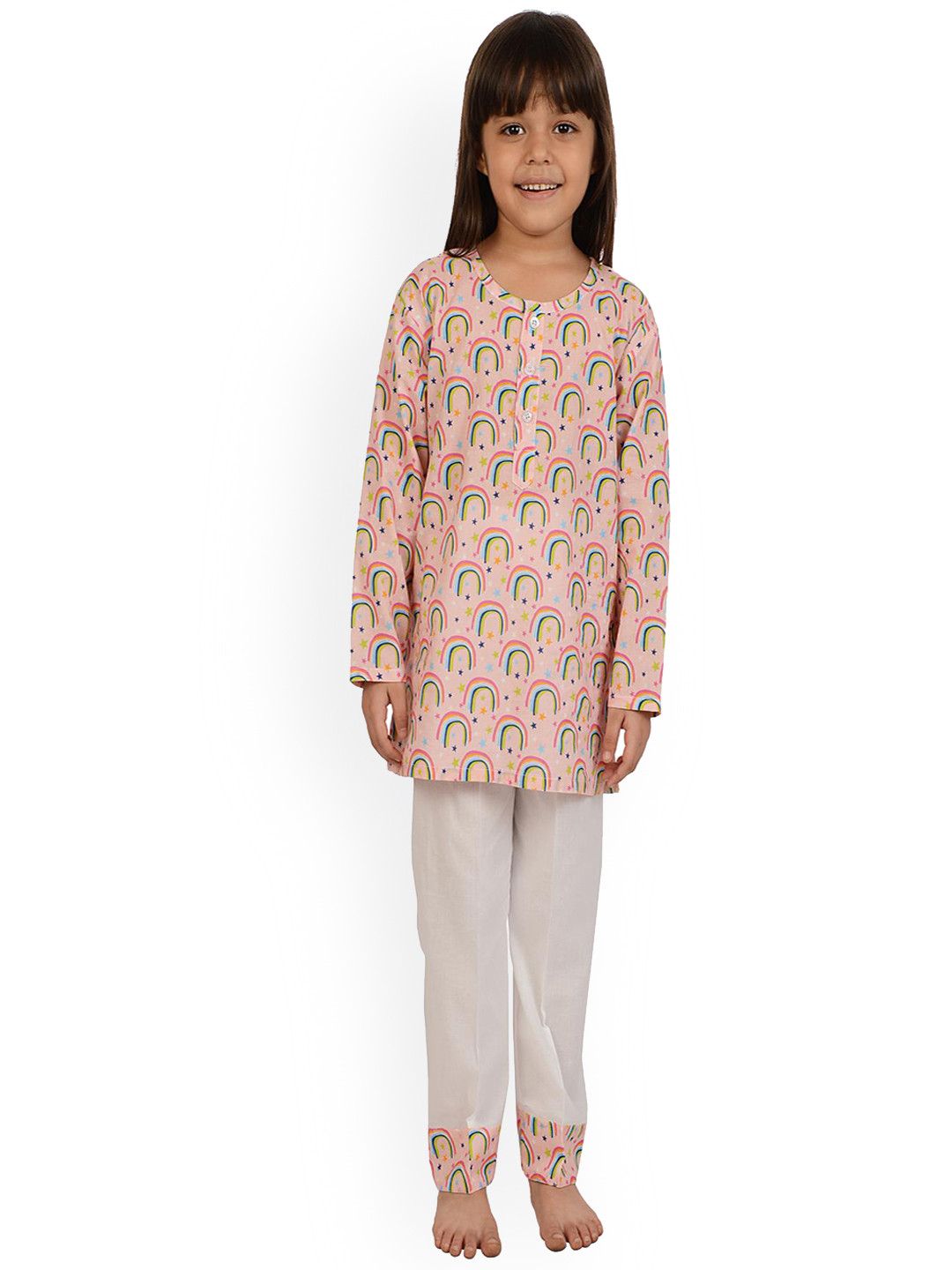 frangipani Girls Pink & Blue Printed Night suit