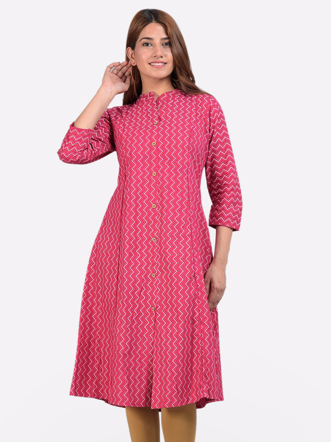 Glorious Women Pink & White Chevron Printed Kurta