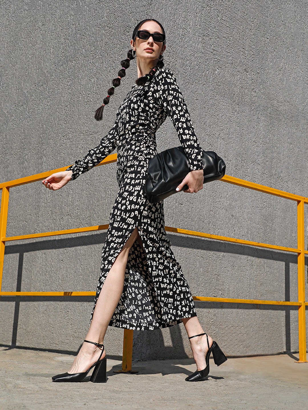 MANGO Black & White Typography Printed Maxi Dress