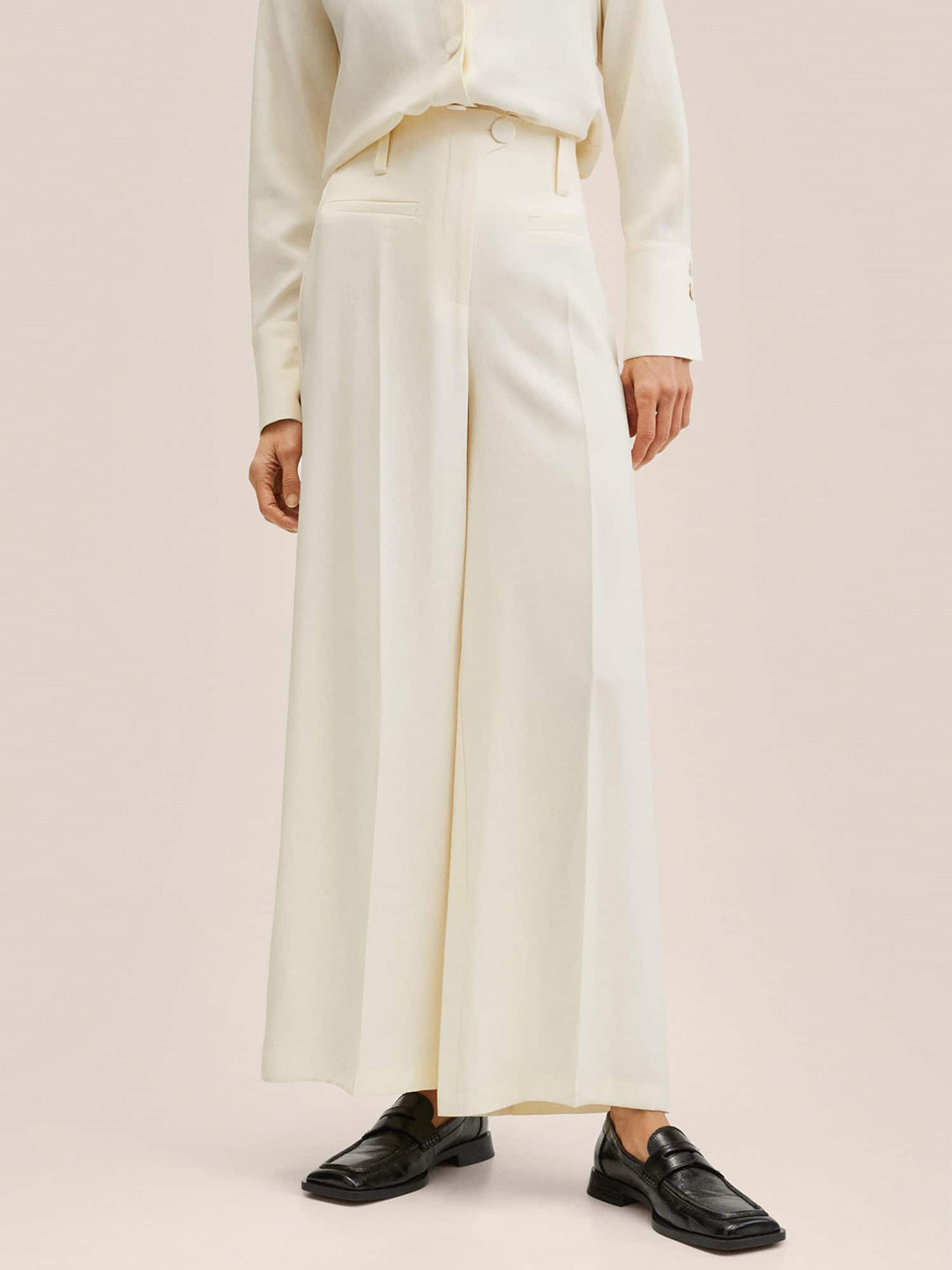 MANGO Women Off White Straight Fit High Waist Trousers