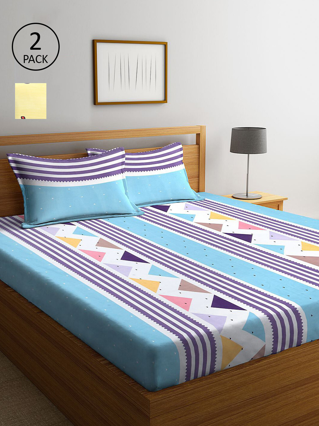 KLOTTHE Welcome Ganpati Multicoloured Geometric Cotton 300 TC King Fine 2 Bedsheet with 4 Pillow Covers-250 x 225 cm