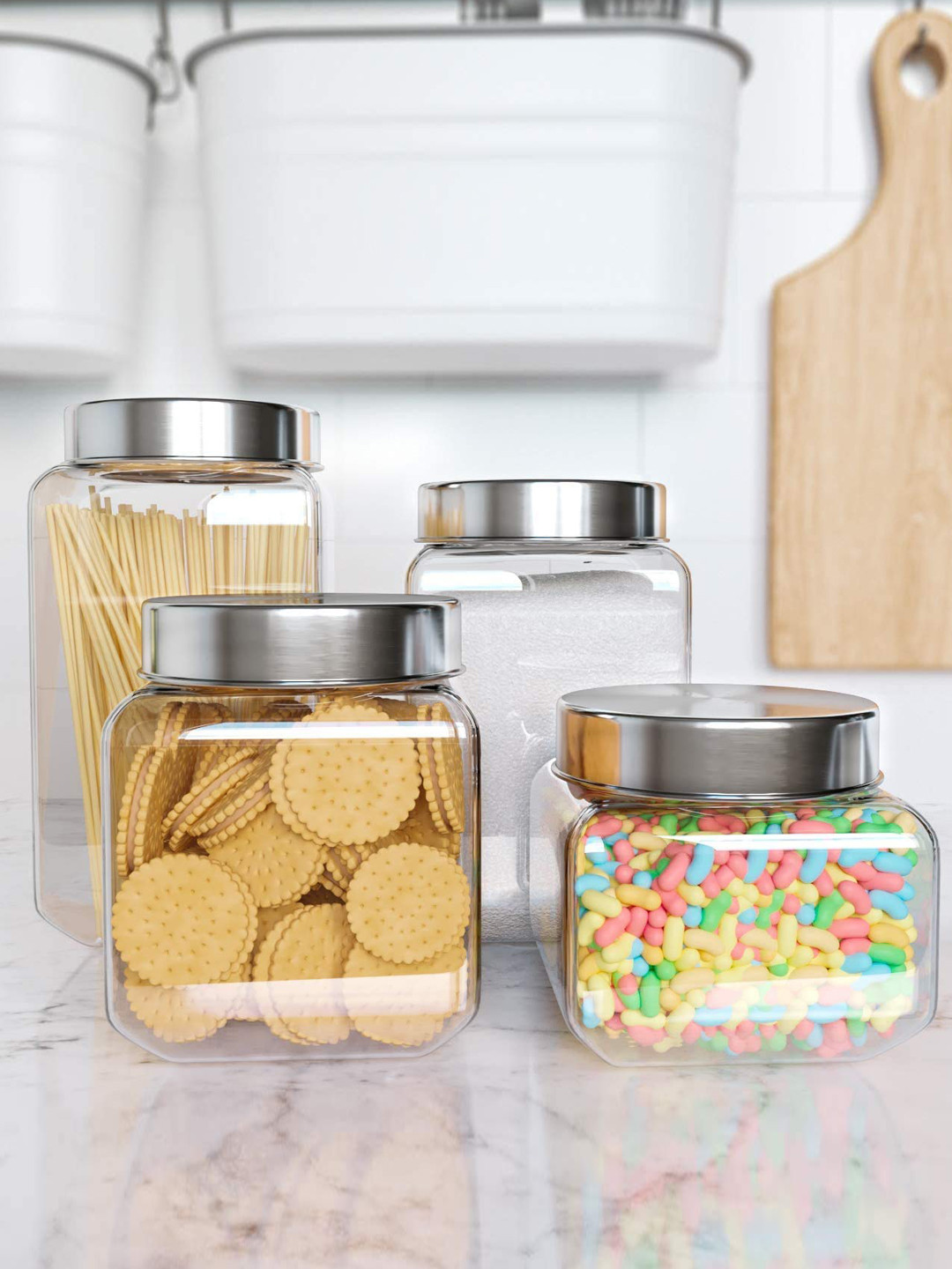 Femora Octo Transparent Glass Dishwasher Safe 4 Piece Clip-On Jar