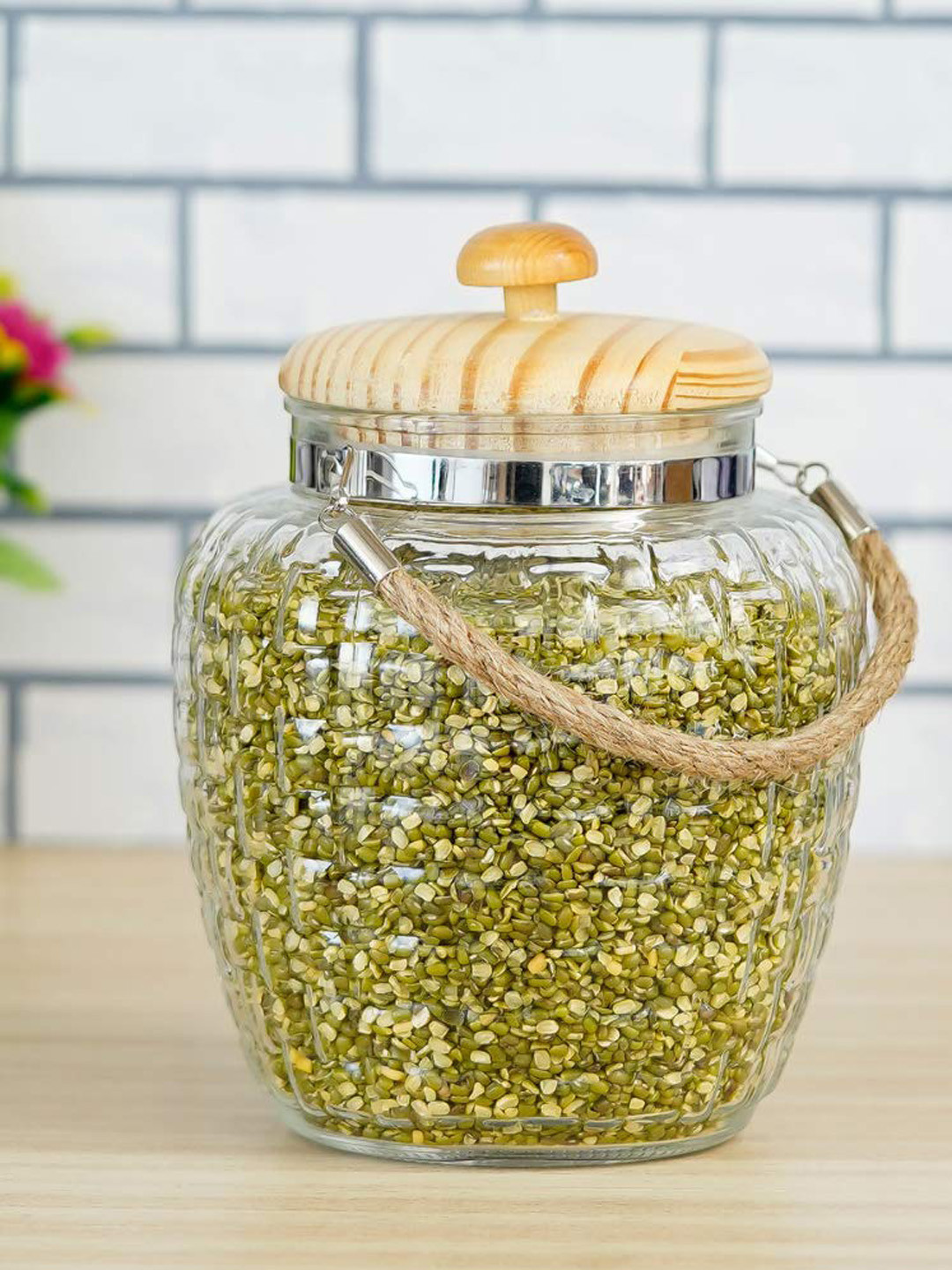 Femora Transparent Striped Glass Dishwasher Safe 4 Piece Clip-On Canister-2L