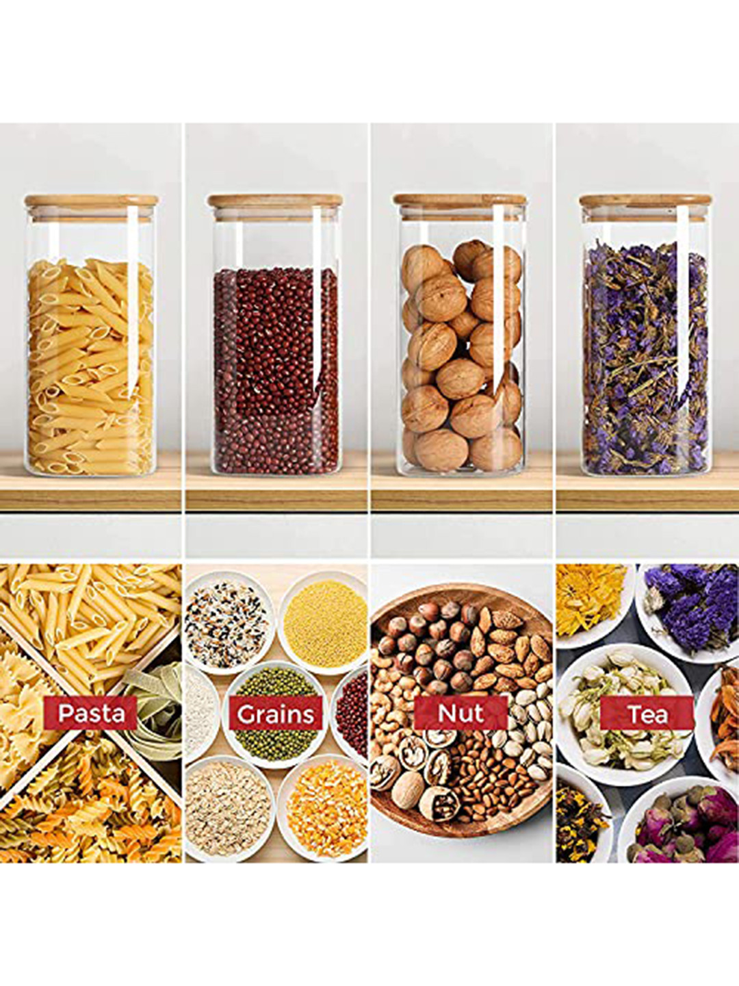 Femora Set Of 3 Transparent Glass Cylinder Storage Jar With Bamboo Lid