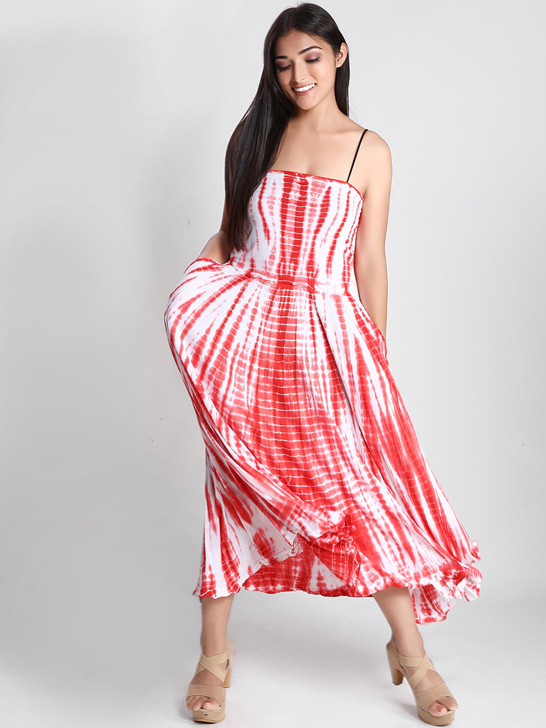 Dream of Glory Inc Red & White Tie and Dye Maxi Holi Dress