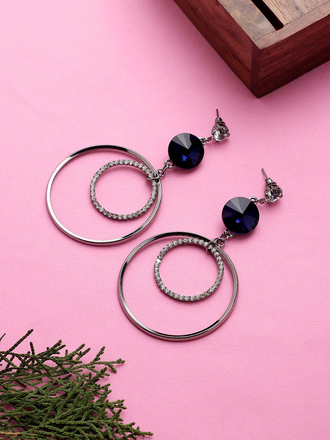 Mali Fionna Women Silver-Toned & Black Drop Earrings