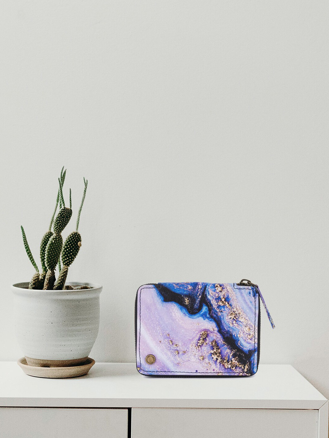 Lapis O Lupo Cream-Coloured & Blue Printed Foldover Clutch