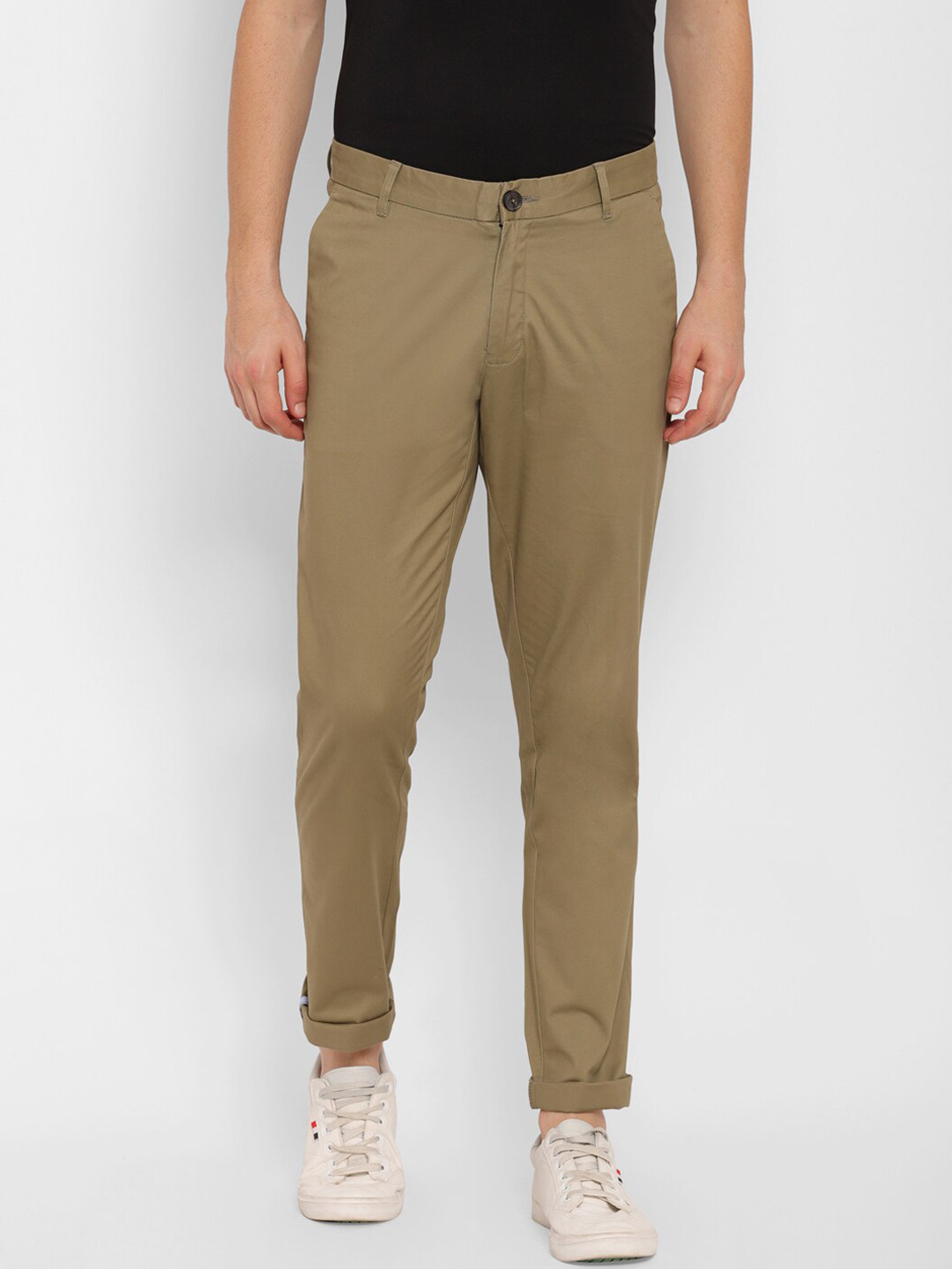 TNG Men Olive Green Cotton Solid Slim Fit Trousers