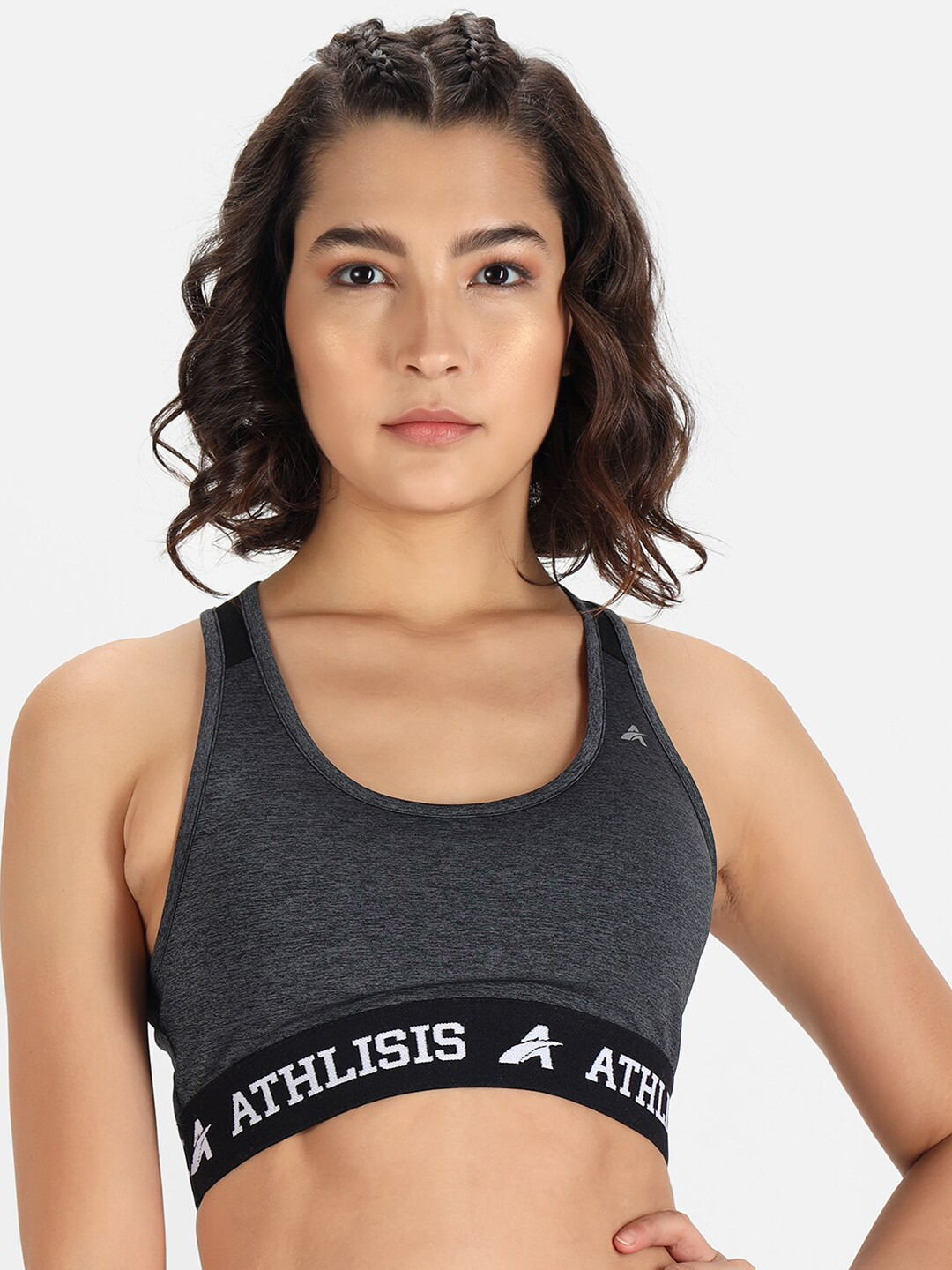 ATHLISIS Black & White Typography Non-Wired Lightly Padded Workout Bra