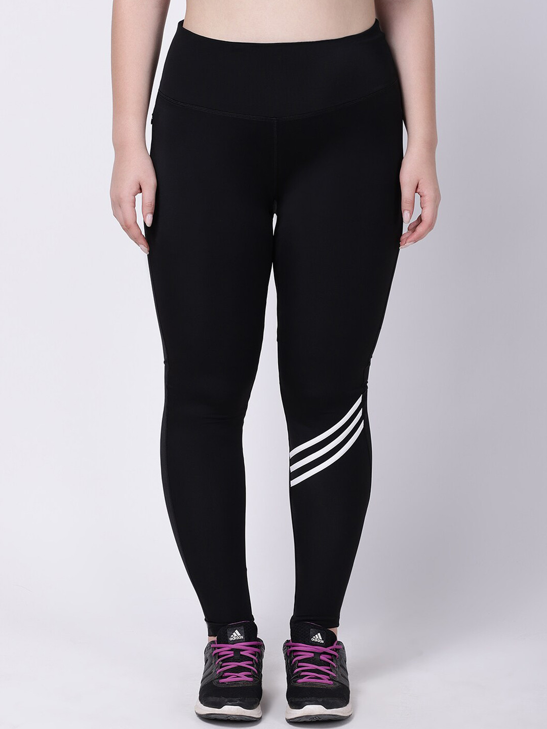 STUDIOACTIV Plus Size Women Black  & White Striped Training Tights