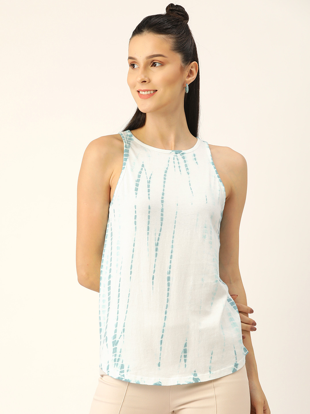 PIRKO Blue & White Tie and Dye Cotton Top