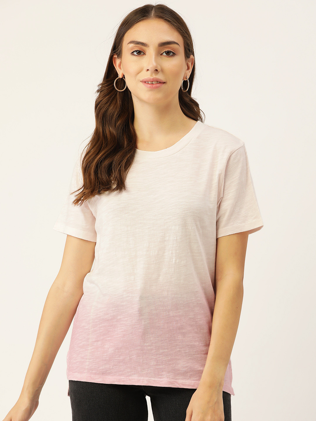 PIRKO Women Pink Tie and Dyed Cotton T-shirt