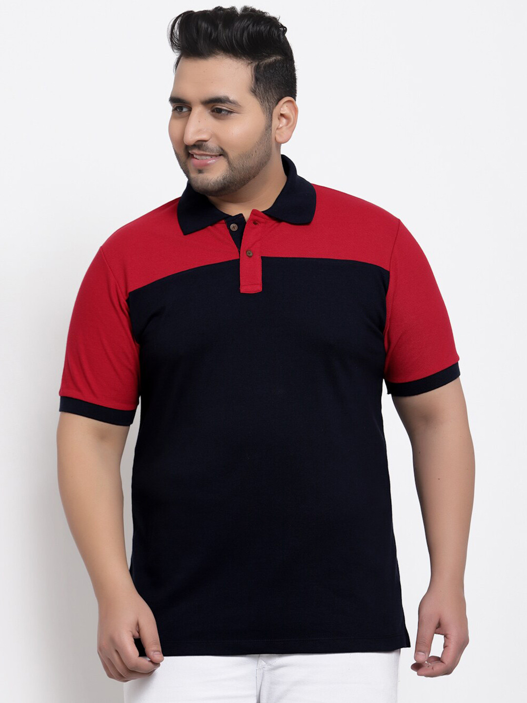 Kalt Plus Men Red & Black Colourblocked Cotton Plus Size T-shirt