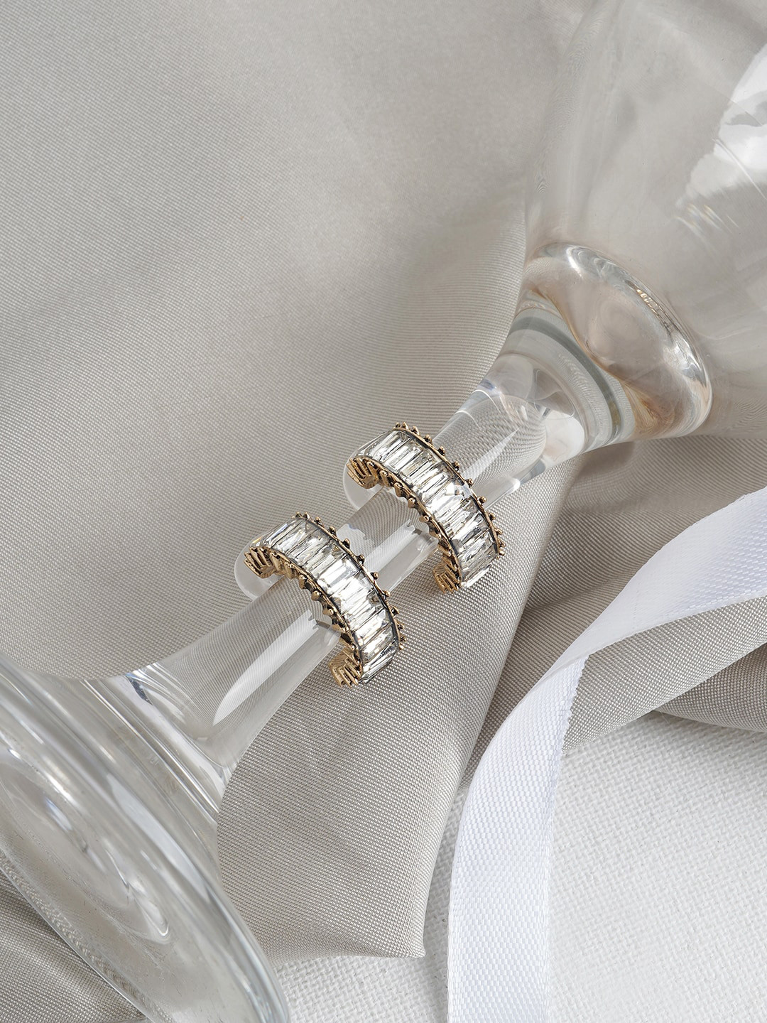 JOKER & WITCH Gold-Toned & White Contemporary Hoop Stone Earrings