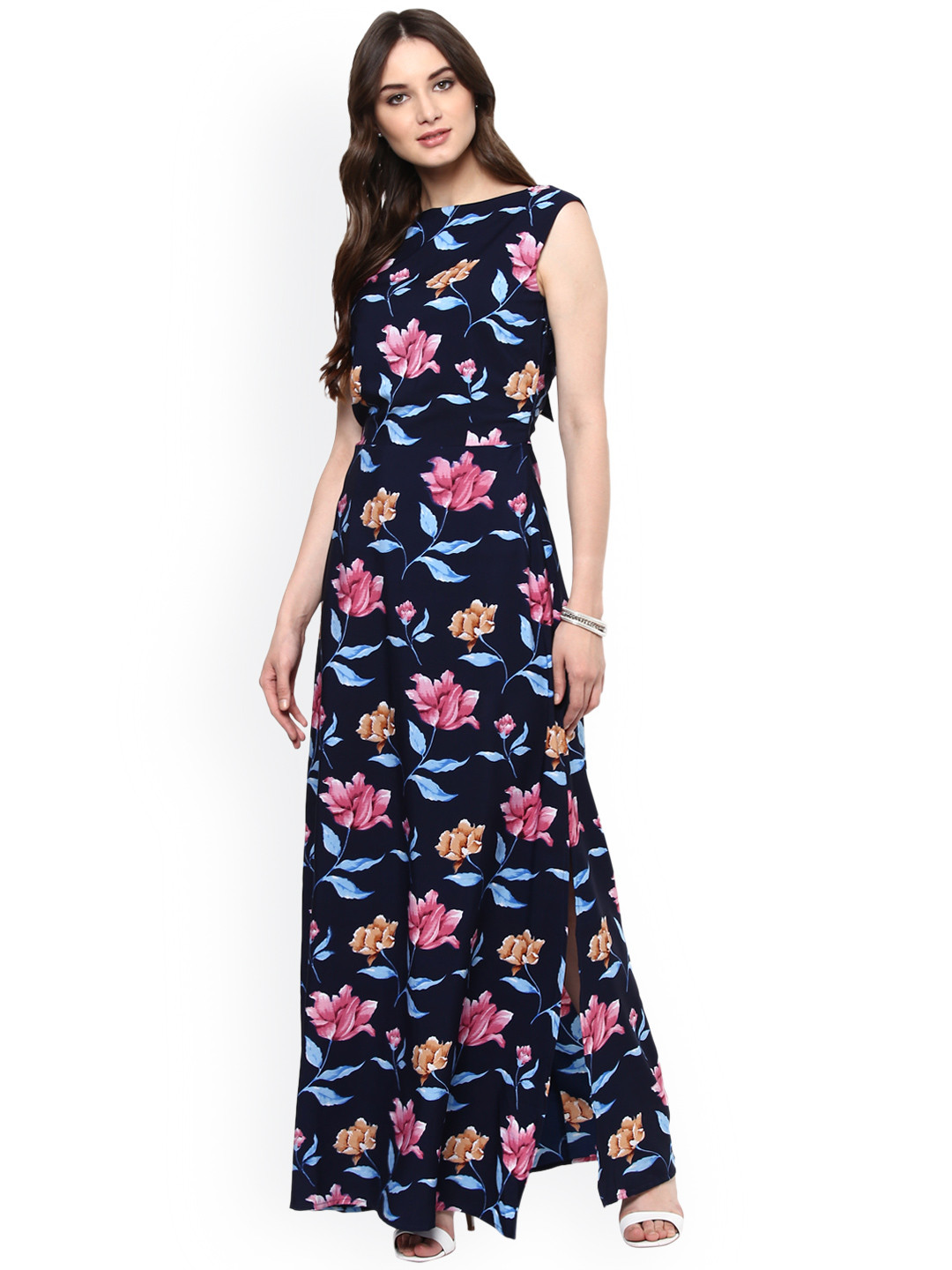 Harpa Women Navy Floral Print Maxi Dress