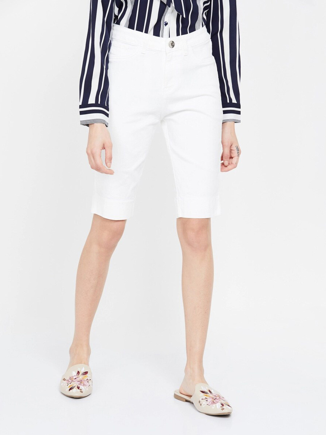 Xpose Women White Pedal Pusher Capris