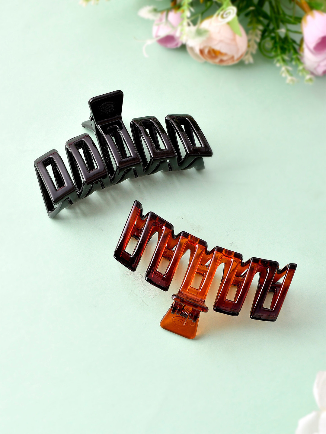 Silvermerc Designs Women Black & Brown Set of 2 Claw Clip
