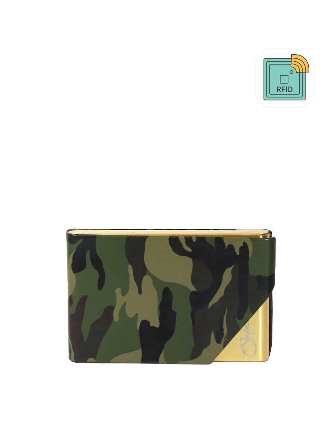 Style SHOES Men Green & Gold-Toned Camouflage Printed PU Card Holder