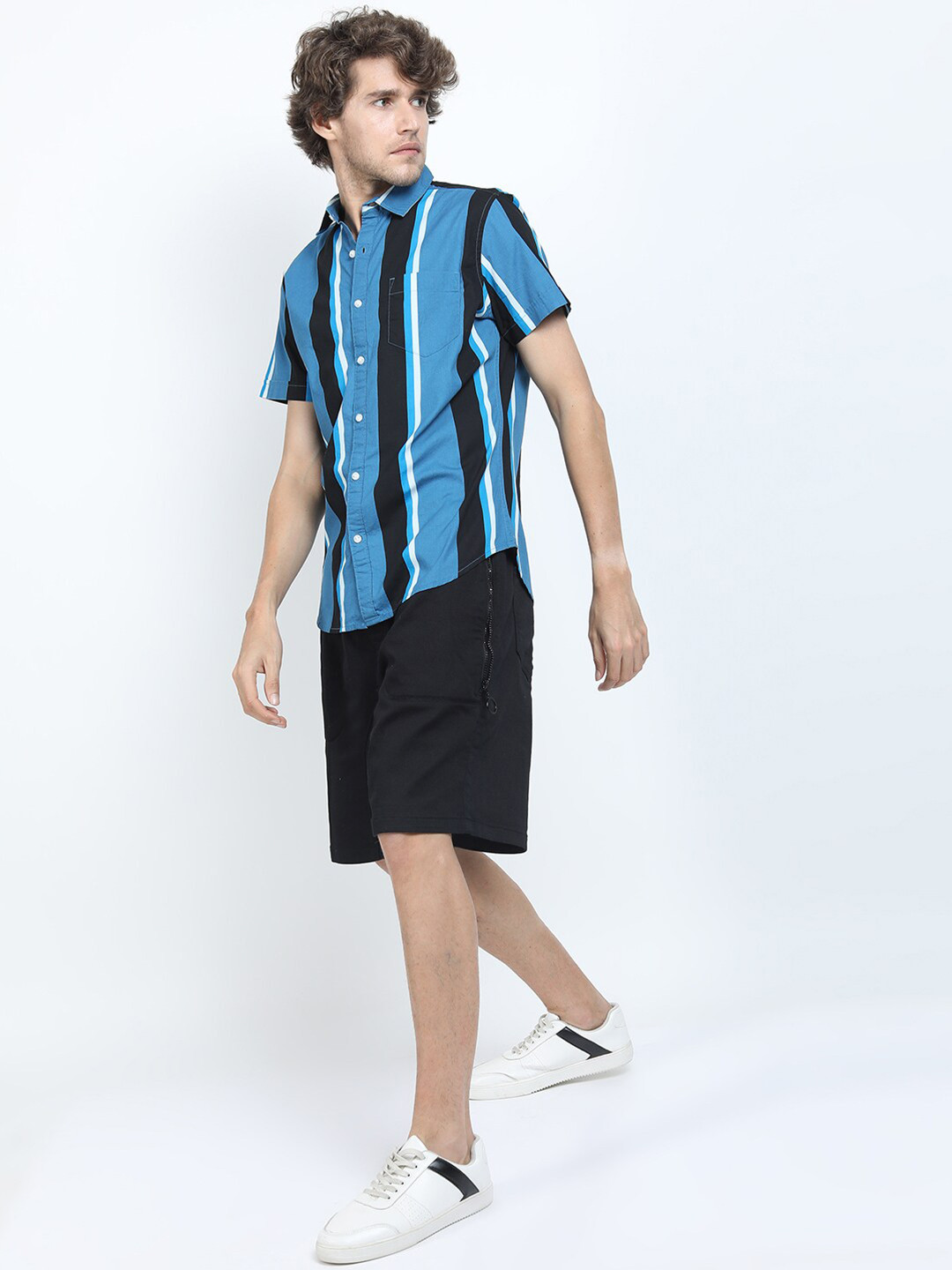 KETCH Men Blue & Black Slim Fit Striped Cotton Casual Shirt