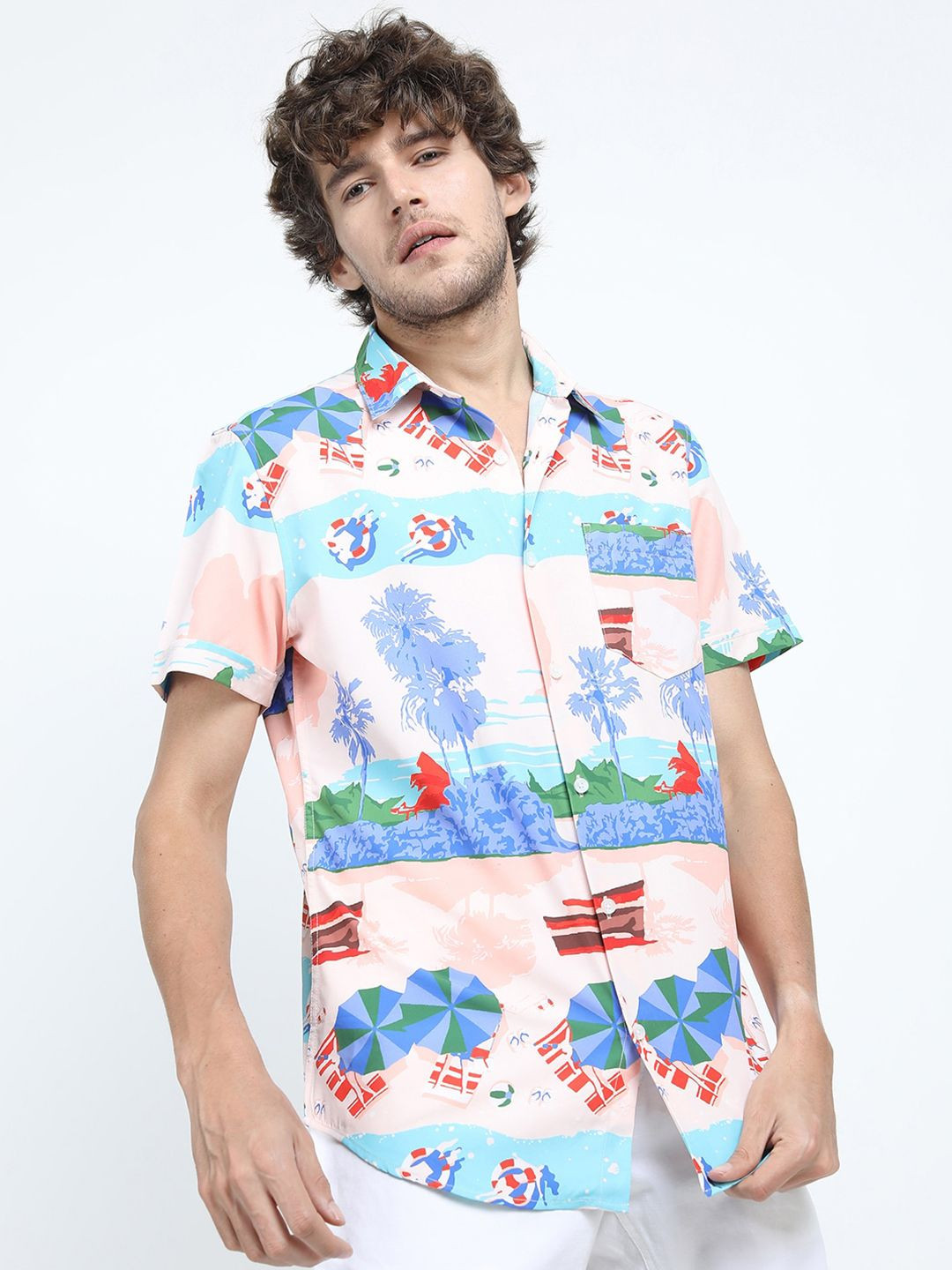 HIGHLANDER Men Pink Slim Fit Floral Printed Casual Shirt