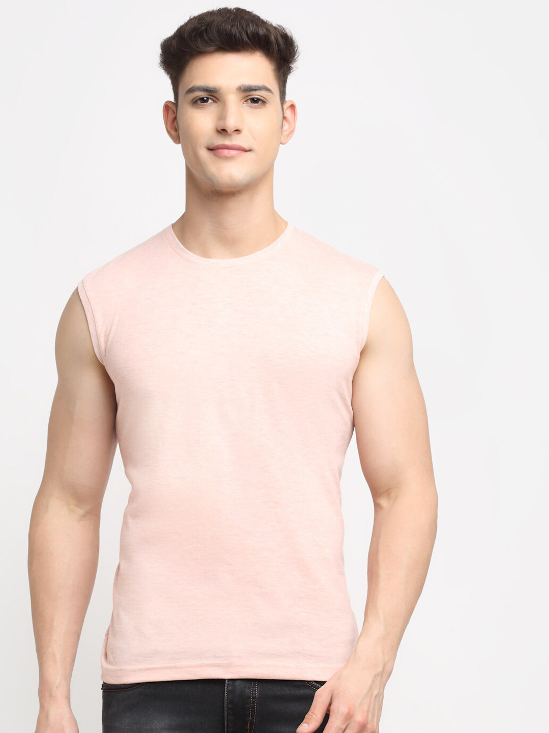 Friskers Men Peach Raw Edge T-shirt